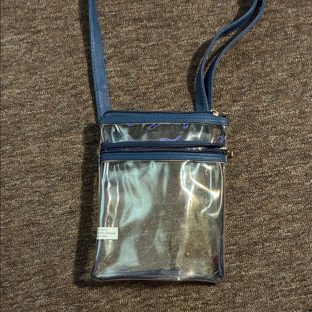 Clear Crossbody Bag with Navy Trim - Women’s Crossbody